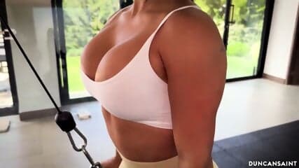 Gorgeous babe does the splits on his cock and squirts all over t